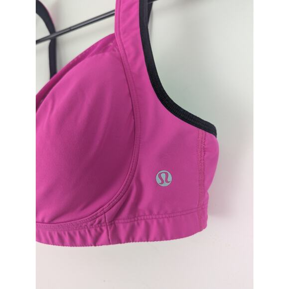 Lululemon Hot Pink Raspberry Black Ta Ta Tamer II Sports Bra 38C Convertible - Picture 3 of 8